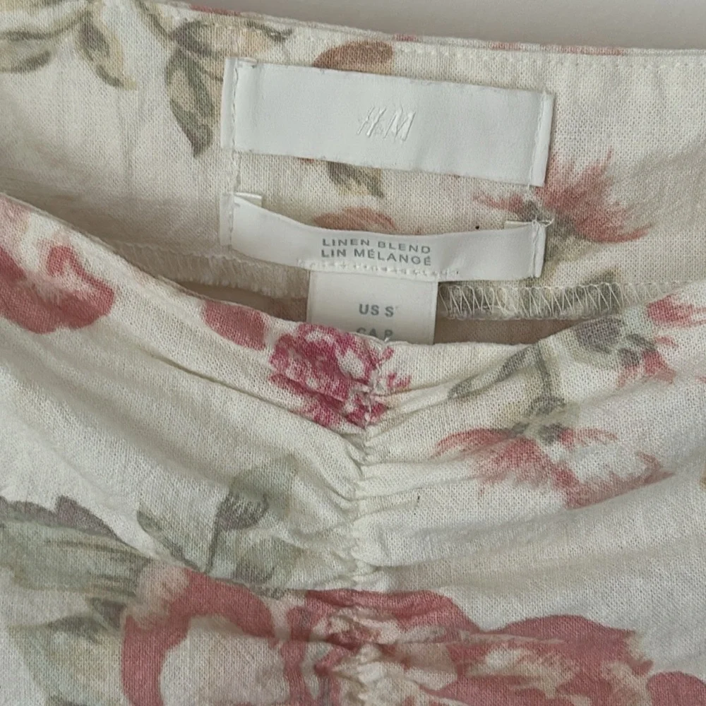 H&M Linen Blend Floral Top Blouse small - Picture 8 of 10